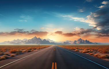 Wall Mural - Road to the horizon. Landscape with endless highway.