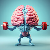 Fototapeta  - 3d human brain that is lifting hand weights, in the style of pop surrealism