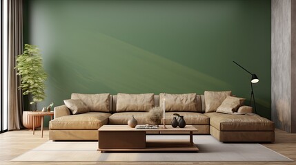 Canvas Print - modern living room decor with a TV cabinet against a green wall background.