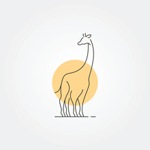 Vector Of Giraffe Line Art Icon Logo Symbol With Sun Vector Illustration Design