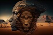 Composite image of african safari theme with a monkey face