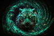 Fantasy illustration of a tiger with a spiral in the background