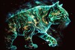 Green tiger of smoke and fire in outer space
