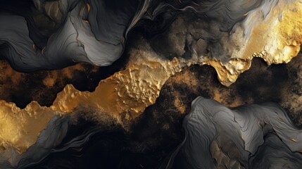 Canvas Print - Abstract golden smoke on black background.