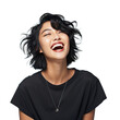 Young asian woman in expressive pose, laugh out loud