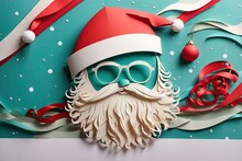 Merry Christmas Greeting Card With Paper Hipster Mask. Ai Generative