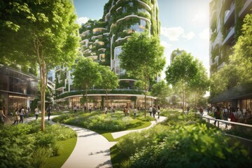 Sustainable urban design project Green architecture. ai generative