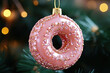 Pink Christmas donut decoration  on christmas tree 