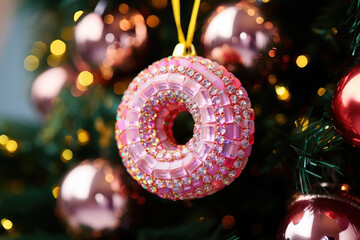 Sticker - Christmas pink donut with glass Cristal 