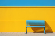 Blue Bench On Blue And Yellow Wall