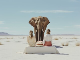 Wall Mural - Two women celebrting their birthday with african elephant 