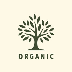 Organic tree logo mark design. Botanical nature icon. Natural plant emblem. Tree of life symbol. Vector illustration.