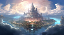 Floating City, Castle In The Sky, Heaven, Cascading Waterfall, Fantasy Land, Paradise