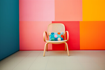 Wall Mural - Chair in colorful living room interior empty wall furniture design contemporary concept fun and stylish