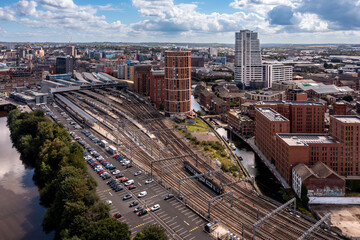Canvas Print - Aerial panorama of Leeds railway station and surrounding area