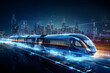 Future urban transportation concept in a smart city, illustration of an autonomous self driving train, data transfer