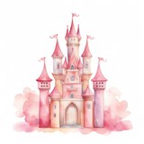 Watercolor princess castle isolated