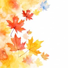 Canvas Print - Autumn background with watercolor maple leaves