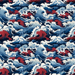 Wall Mural - Seamless blue and red waves pattern