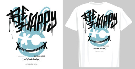 be happy typography and grunge urban retro drawing brush strokes. vector illustration design for slo
