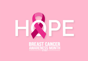 October is hope typography breast cancer awareness month background template. Holiday concept. background, banner, placard, card, and poster design template with ribbon and text inscription. vector