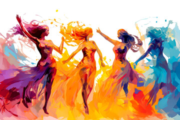 Wall Mural - Dancing people. Colorful illustration of a group of young dancing people