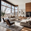 Midwestern Minnesota Modern Styled Living Room with Floor to Ceiling Windows