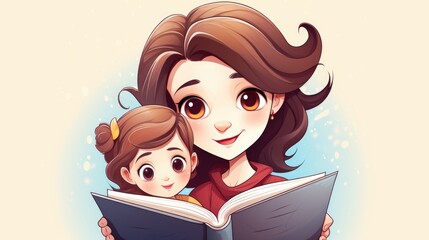 A woman reading a book to a little girl