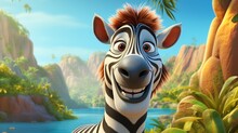 Wild Animals Cartoon Collection On Natural Background, AI Generated Image
