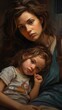 © Maria Starus - A painting of a tired woman and a child