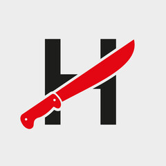 Wall Mural - Letter H Knife Logo Design Vector Template Knife Symbol With Alphabet