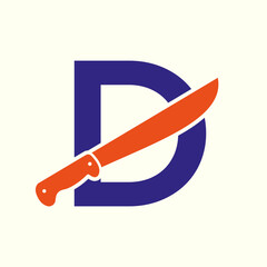 Wall Mural - Letter D Knife Logo Design Vector Template Knife Symbol With Alphabet