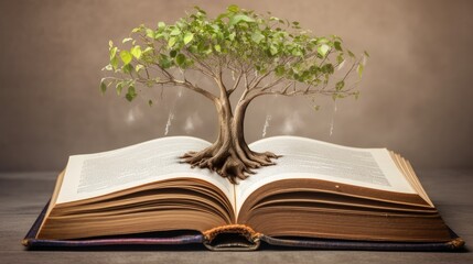 Wall Mural - an open book from which the tree of knowledge grows, the concept of the development of the education system