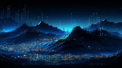 Digital wallpaper. Binary digit lines background. Glowing digital lines on dark blue background. High tech blue background. Abstract technology background. 3d render. Digital data binary wallpaper.