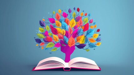 Wall Mural - an open book from which the tree of knowledge grows, the concept of the development of the education system