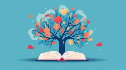 an open book from which the tree of knowledge grows, the concept of the development of the education system