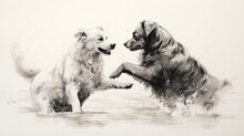 Two Dogs Playing In The Water With Each Other