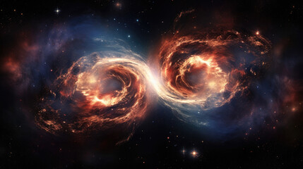 Wall Mural - a pair of galaxies spinning ever faster like two chaotic circles in a mesmerizing dance of gathering