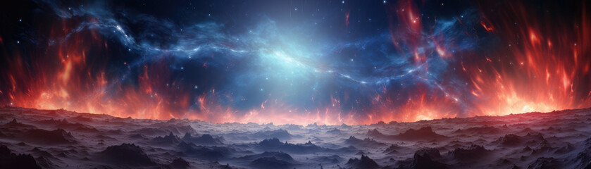 Wall Mural - a spectacular clash of powerful cosmic jets fill the sky while intense bursts of light illuminate th