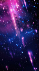 Wall Mural - A playful animation of comets shooting across a backdrop of shimmering pink and blue stars leaving a dazzling trail of light in their wake.