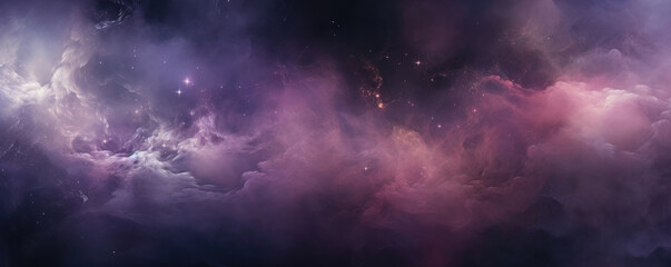 Wall Mural - In this otherworldly image interstellar clouds condense into a deep and mysterious purple fog the sp stars in the background creating a striking contrast to the mysterious clouds.