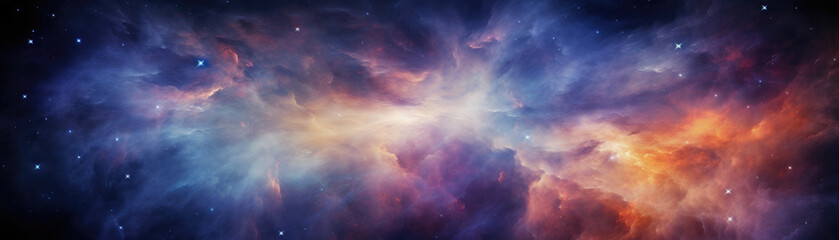 an enormous of gas and dust looming in the distance appearing to be a massive nebula made up of bill