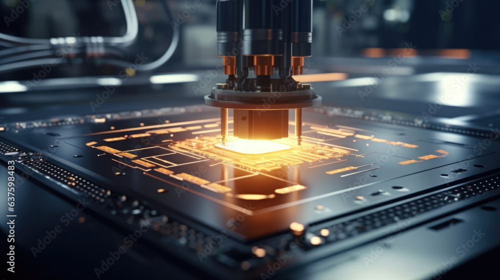 closeup shot of a semiconductor chip being and etched on a metal ...