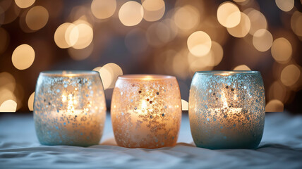 Wall Mural - lit candles create a cozy holiday ambiance during christmas