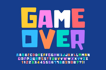 Playful comical original alphabet design, colorful, typeface.