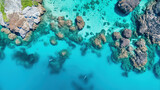 Fototapeta Do akwarium - Above view Islands embraced by pristine turquoise waters and vibrant coral reef