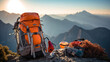 Mountain Climbing Gear with a Breathtaking Mountain Backdrop
