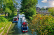 UK, Bedford, old river channel boats sailing upstream