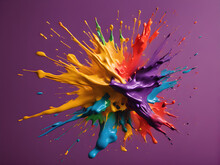 Texture Explosion Of Colors Colorful Rainbow Color Acrylic Paint Flowing Down Over White Background Banner Panoramic, Wide Panorama Long, Dripping Colorful Liquid