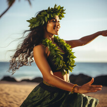 Lifestyle Photo Women Hula Dancers In Hawaii On Beach
